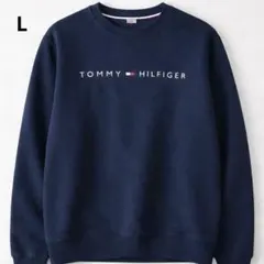 TOMMY HILFIGER 　L　ロゴ刺繍 クルーネックスウェット ネイビー