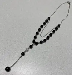 ロングネックレス 黒 ビーズとチェーン