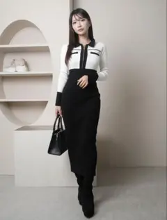 LIP SERVICE フロントZIPバイカラーニットワンピース