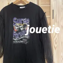 jouetie チュール袖 レース切替 ロックプリント ワンピース ブラック M