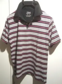 シンプルかわいい◇ピンク入ボーダーポロシャツ◇首元切替&襟立ちシッカリ⇒ワイルド