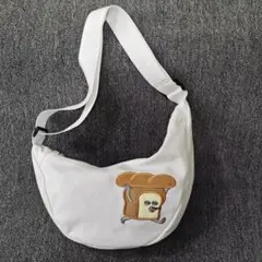 新品 パンどろぼう トースト刺繍 ホワイトキャンバスショルダーバッグ