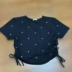 NOMAE ビジューサイドギャザーTシャツ ブラックのサムネイル
