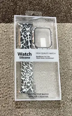 Apple Watch用シリコンバンド・ケース セット(白いヒョウ柄)