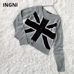 イング INGNI カーディガン【M】ユニオンジャック柄 グレー 羽織り