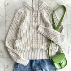 美品 スローン 春ニット セーター コットン リブ編み 畔編み アイボリー 1