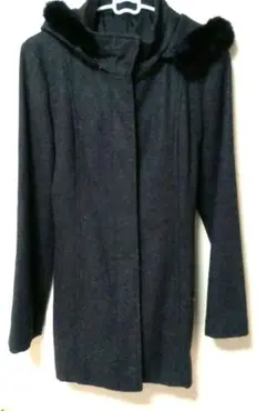 コムサイズム/ダークグレー フード付きロングコート