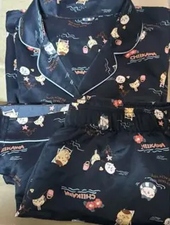 ちいかわ CHIIKAWA GUコラボ サテンパジャマ 半袖 ネイビー M