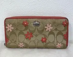 【訳あり】COACH コーチ　シグネチャー柄フラワー　長財布