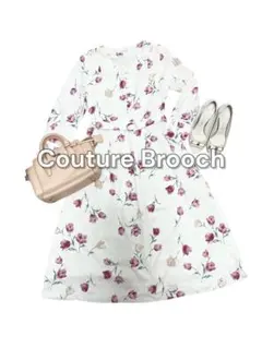 ②【美品】花柄ワンピース ベルト付き フレア 上品 春ワンピ