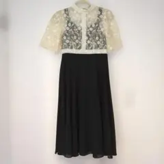 【値下げ】配色レースワンピース アサクラ　刺繍　切替　オケージョンドレス