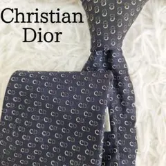 美品◎Christian Dior ディオール ネクタイ CD ロゴ 総柄 紺系