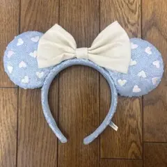 ディズニー　カチューシャ　スパンコール　水色　ミニー　ハート