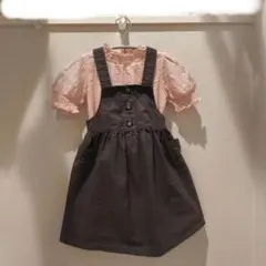 フリルネック 半袖トップス　ジャンパースカートセット【トップス未使用】