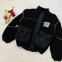 防寒　ボアフリースジャケット ブラック　(F)ゆったり