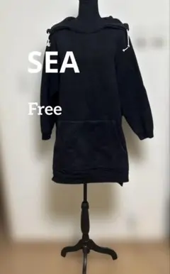 SEA ブラック フード付きパーカー 日本製