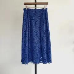 【新品未使用】Soclose♡レース フレアロングスカート ブルー M 手洗い可のサムネイル