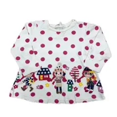 ピンク水玉柄キャラクター長袖Tシャツ　90サイズ