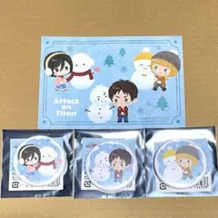 進撃の巨人　ココラボ　エレン　ミカサ　アルミン　ちびキャラ　缶バッジ　ブロマイド