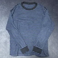 ネイビーと青のストライプ長袖カットソー XL