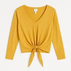 H&M マスタード Vネック タイ付き長袖