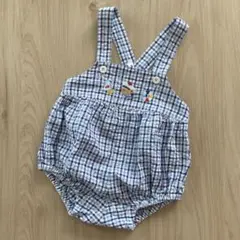 美品 familiar ロンパース チェック マリン刺繍 70