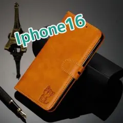 【新品】iPhone16 ケース☆手帳型☆レザー調☆ブラウン 茶色☆猫　ビジネス