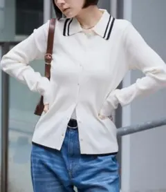 新品タグ付き　モノマート　マシンウォッシャブル　リブ編み長袖カーディガン