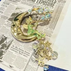 ヴィンテージ デザイン　アクセサリー　ブローチ　人物　月　シャボン玉　レトロ