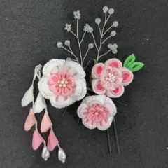 つまみ細工　花モチーフ ヘアアクセサリー 5個セット