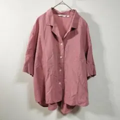 UNIQLO リネンブレンドオープンカラーシャツ (半袖) ピンク サイズM