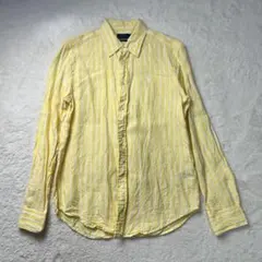 ポロラルフローレン　リネンシャツ　黄色　ストライプ　ポニー刺繍　S