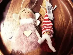 クリスマス オーナメント ハンドメイド 二個セット 小人 天使