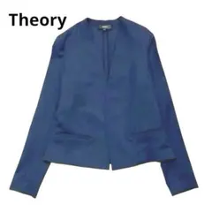 美品 近年 セオリー リネン ノーカラージャケット 洗える ネイビー