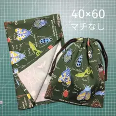 給食セット 40×60 昆虫柄 グリーン マチなし