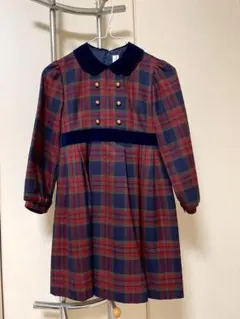 サエキユキモリ　チェック柄ワンピース（スエード調襟付き）