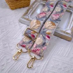 PM336￤インド刺繍リボン ショルダーストラップ ピンク　チューリップ