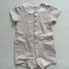 ベージュチェック赤ちゃんロンパース　半袖