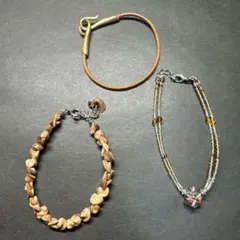 ブレスレット 3点セット ブラウン ミックス素材 ビーズ シエル 天然石 合皮