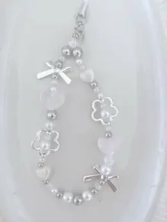 【新色⋆˙⟡韓国風】ダスティピンクハート〰︎︎ビーズストラップ C366