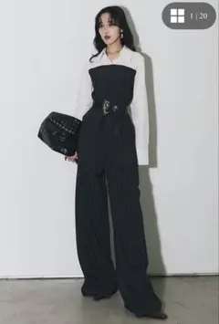 【新品】Andrea&Coストライプ ベルト付き サロペット