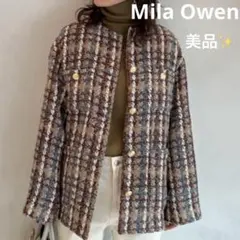 【美品✨】ミラ オーウェン ツイード ノーカラー ジャケット 金ボタン