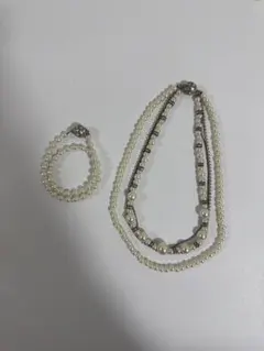 パール ネックレス＆ブレスレット 2WAY 多連ラインストーン 入園式 結婚式