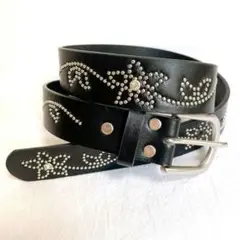 スタッズベルト アメカジ ウエスタン クリアストーン フラワー ブラック　新品