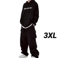 カーゴパンツ 　メンズ　ワーク 　韓国 　ワイド　 黒 　ブラック　3XL　秋冬