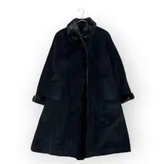 美品 ミンク アンゴラ アルパカ ウール シルク ファーコート ロング 黒 M