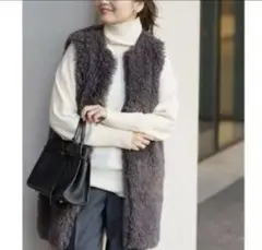 ファー ノーカラーロングベスト グレー・ブラウン