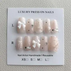 ワンホン　リボン　ガーリー　ネイルチップ　10個セット