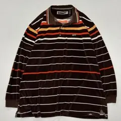 90s Enyce マルチボーダー ベロア ニット ポロシャツ 刺繍 2XL