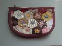 六角形パッチワークキルト ポーチ ハンドメイド 布小物